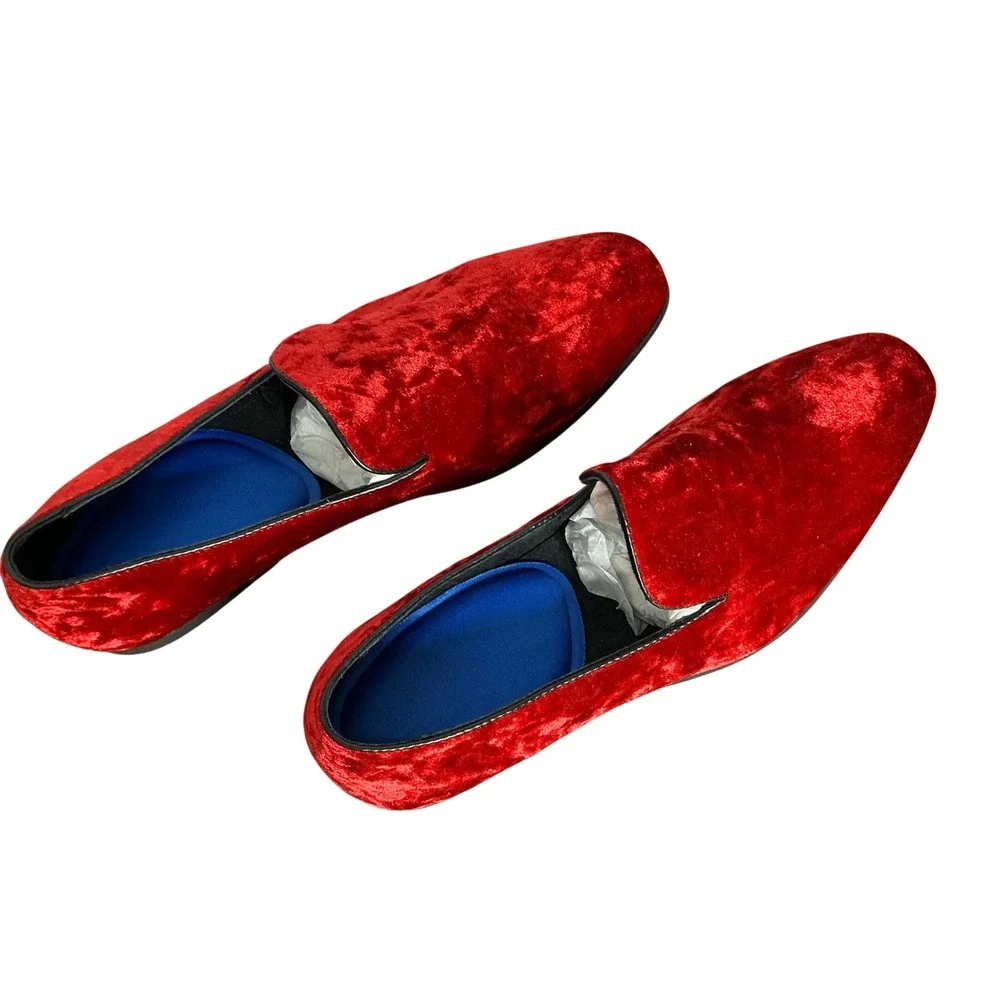 Amali Men's Red Velvet Loafers Smoking Slippers‎ Wedding Dress Shoes Size 12